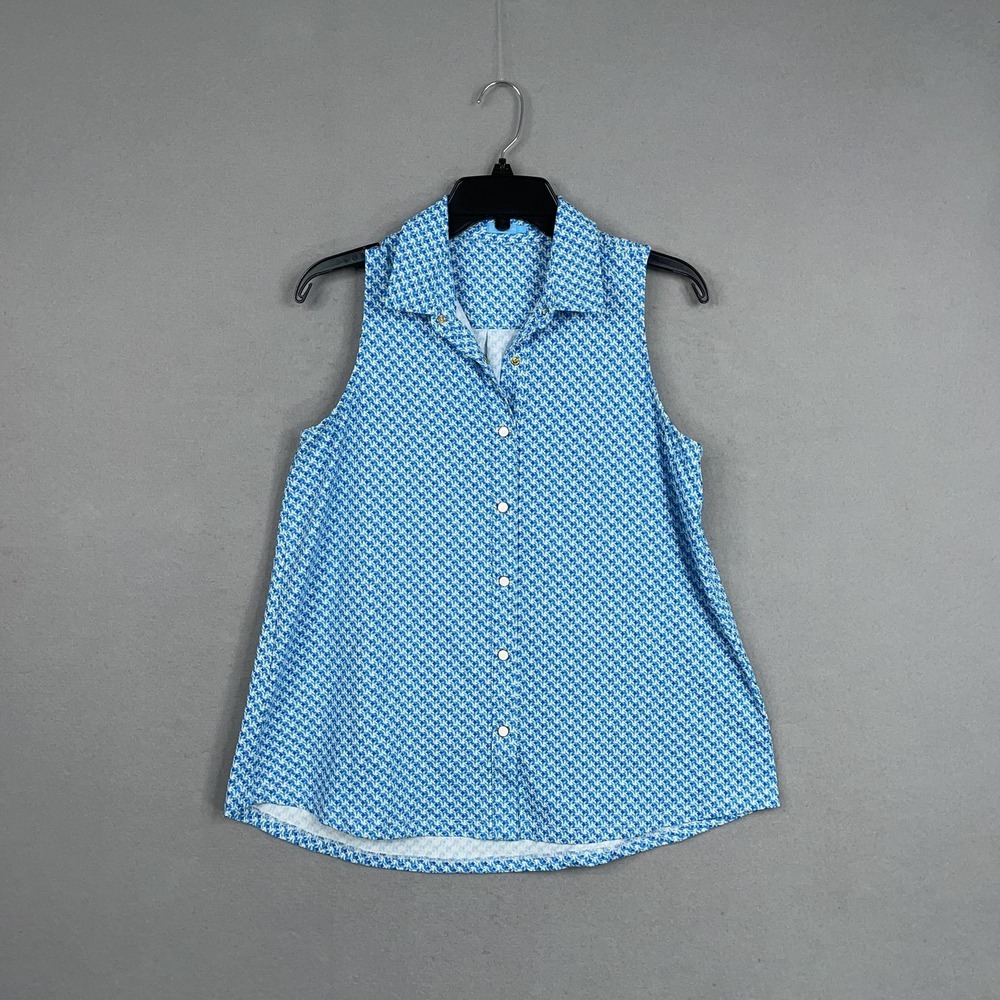 J McLaughlin Shirt Womens Medium Sleeveless Pearl Snap Geometric Performance Top